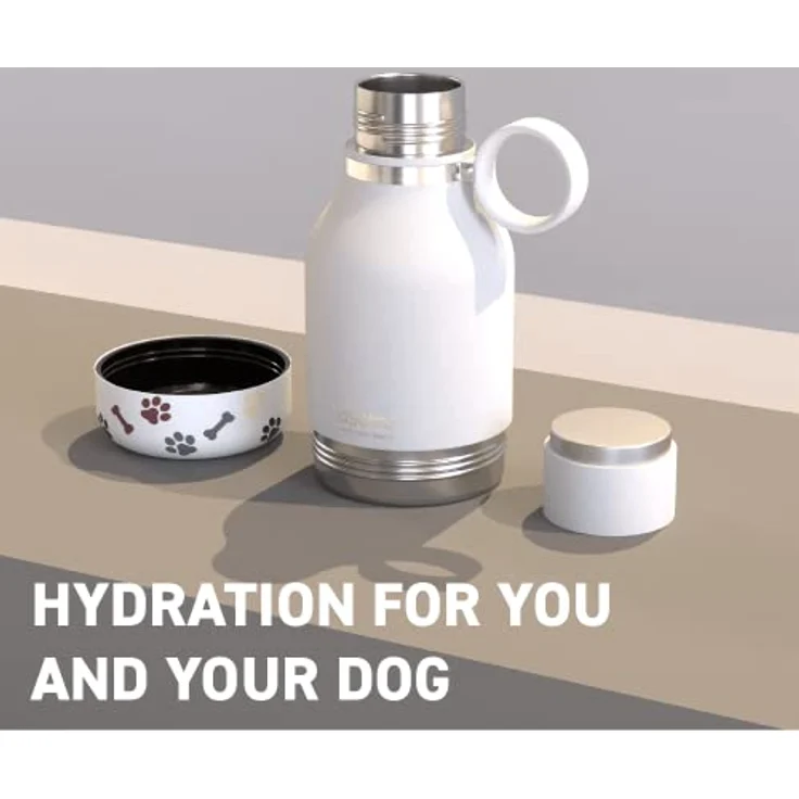 Asobu - Dog Bowl - Edelstahlflasche mit Hundenapf 1 Liter Weiß – Bild 2
