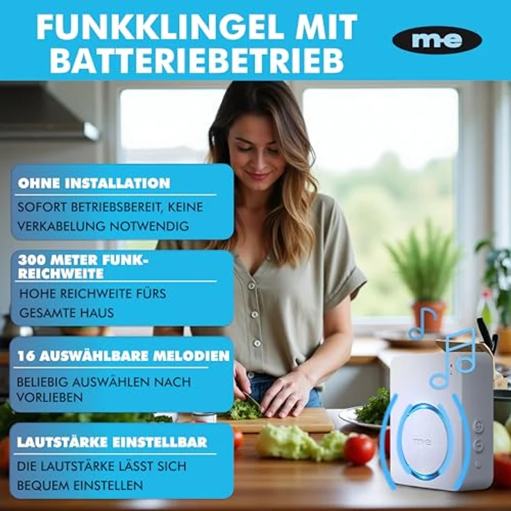 m-e Funk-Bewegungsmelder BELL-8021, Wetterbeständig für Außen- und Innenbereich, 300 m Reichweite, inkl. Batterieempfänger mit Klingel/Alarmton – Bild 5