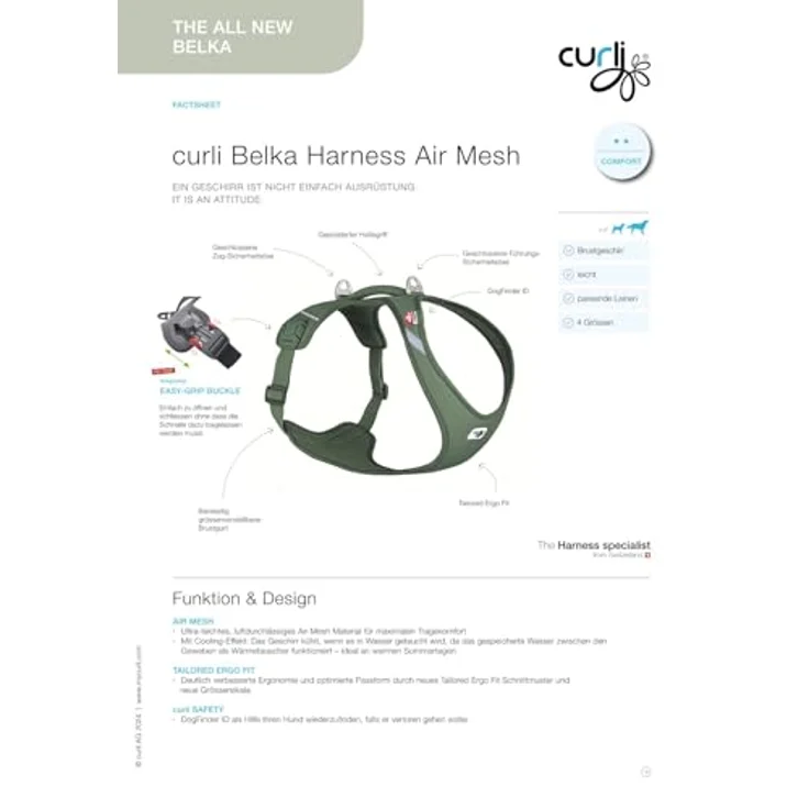 Curli Belka Harness Air-Mesh, Hochwertiges Hundegeschirr XL in Rot mit EASY GRIP BUCKLE und Tailored Ergo Fit Schnittmuster – Bild 5