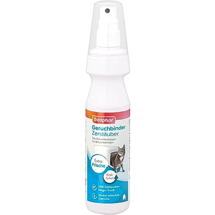 Beaphar Geruchbinder Zerstäuber - Geruchsstopper für Katzentoiletten - Katzenklo Deo - Hält Katzenstreu länger frisch - Wirkt Bildung von Urinstein entgegen - 150 ml