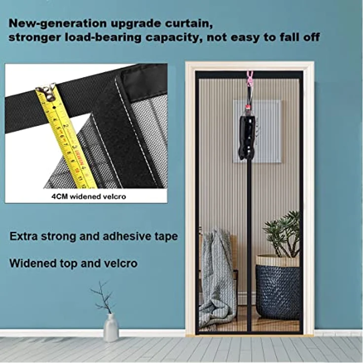 WENT Fliegengitter Tür Magnet Insektenschutz, 110 x 210 cm, ohne Bohren, mit schwarzen Streifen, ideal für Balkontür und Terrassentür – Bild 4