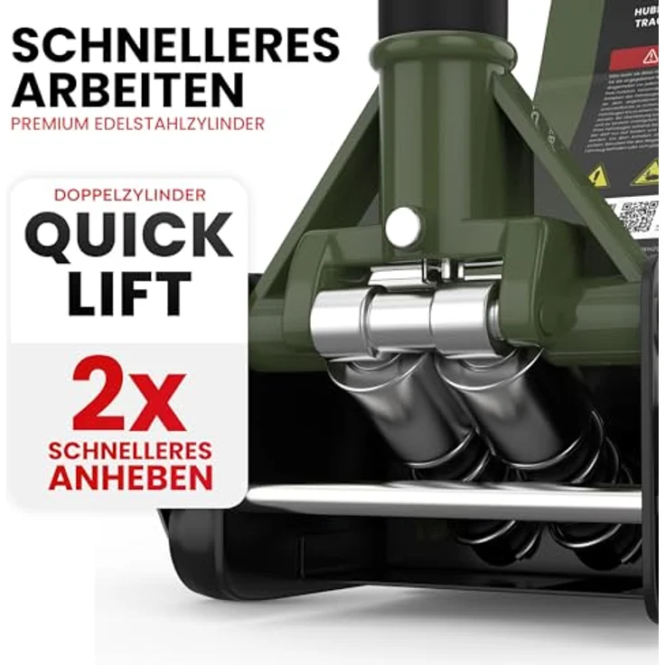 GENTOR Hydraulischer Wagenheber 3T Flach Rangierwagenheber grün, 75-505mm, für tiefergelegte Fahrzeuge – Bild 4