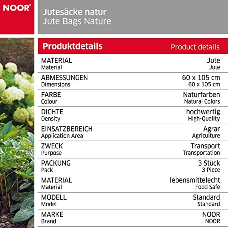 NOOR PREMIUM Jutesäcke 3er Pack Gr.S 60 x 105 cm I 3x Multifunktionaler Jutesack I Winterschutz für Topf- & Kübelpflanzen I Frostschutz für Pflanzen I Pflanzen-Überwinterung Ökosack I Gartensack Natur – Bild 5