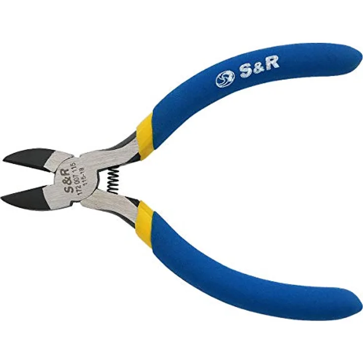 S&R Elektronik Seitenschneider (Radiozange) 115x18 mm, CR-V Stahl mit PVC-beschichteten Griffen, induktiv gehärtete Schneidkante