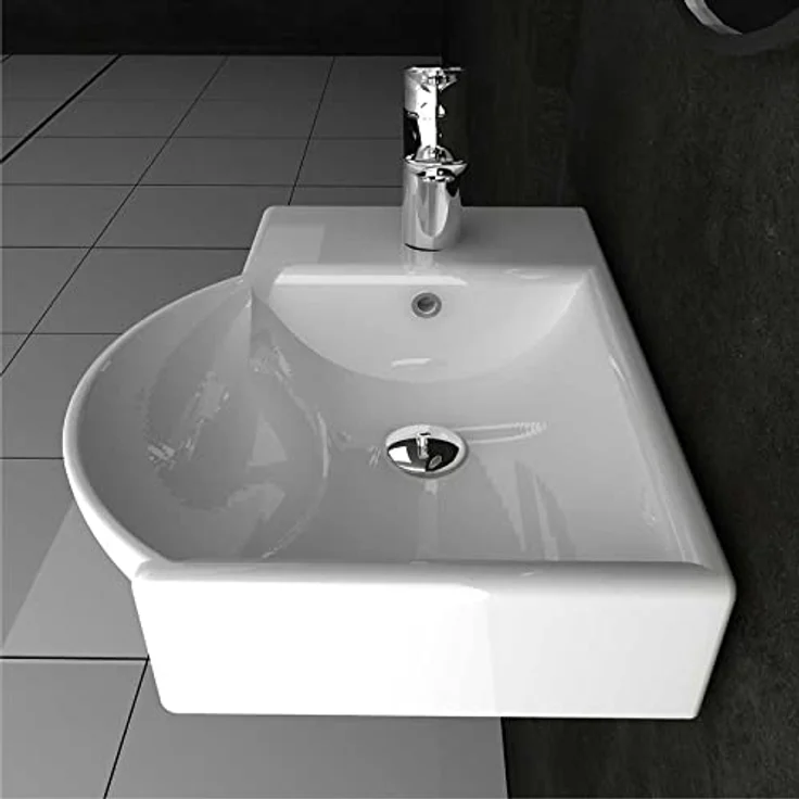 Alpenberger Design Waschplätze | Kleiner Waschtisch Rechteckig – Oval | Wandwaschbecken - Einbauwaschtisch | Gaestewaschbecken Standard Anschlüsse | Badkeramik mit Hahnloch & Überlauf | Spülbecken – Bild 5