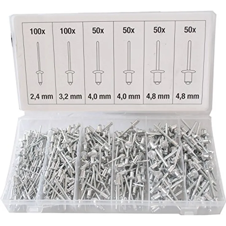 CCLIFE 400 tlg Alu Blindnieten Sortiment Popnieten Set Pop Nieten Stahlniete 2,4 3,2 4 4,8