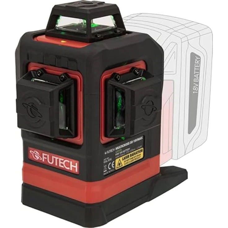 FUTECH Multicross 3D 18V MAX, 3x360° grüner Linienlaser, selbstnivellierend, IP54, USB-C, 2 mm Genauigkeit, kompatibel mit 18V-Akkus von 7 Herstellern – Bild 1
