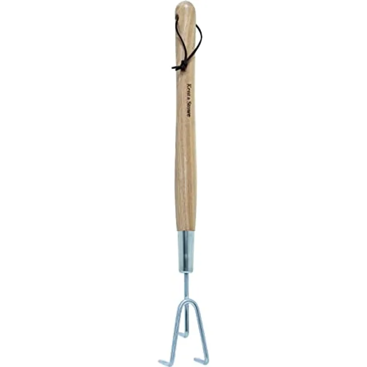Kent & Stowe Hand 3 Zinken-Grubber lang aus Edelstahl und Eschenholz, 54 cm Länge