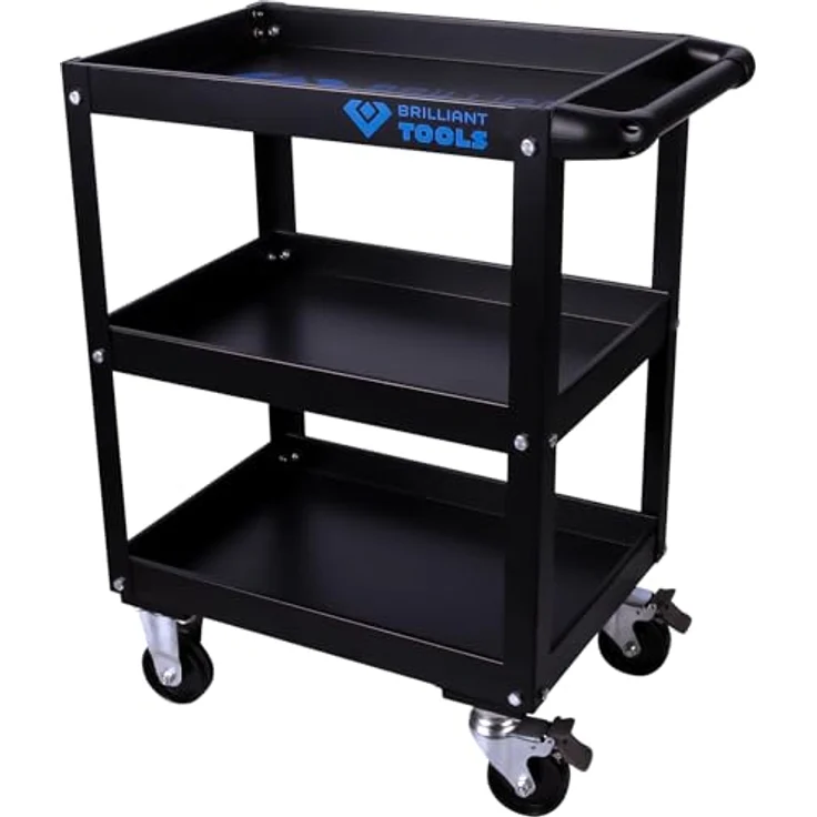 Brilliant Tools BT150900 Service-Wagen, Werkstattwagen mit 3 Ablagen und 40 kg Traglast, pulverbeschichtet, 4 Rollen mit Feststellbremsen, Höhe 85 cm – Bild 1