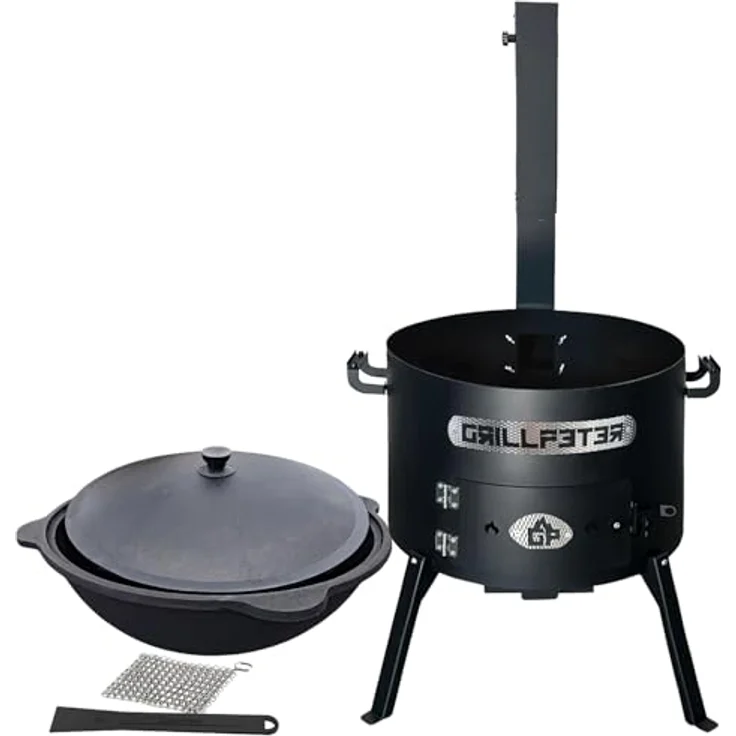 Grillpeter Utschak Asamat Ø50 cm, Holzkohlegrill mit 22L Kazan aus Gusseisen und Reinigungsset – Bild 2