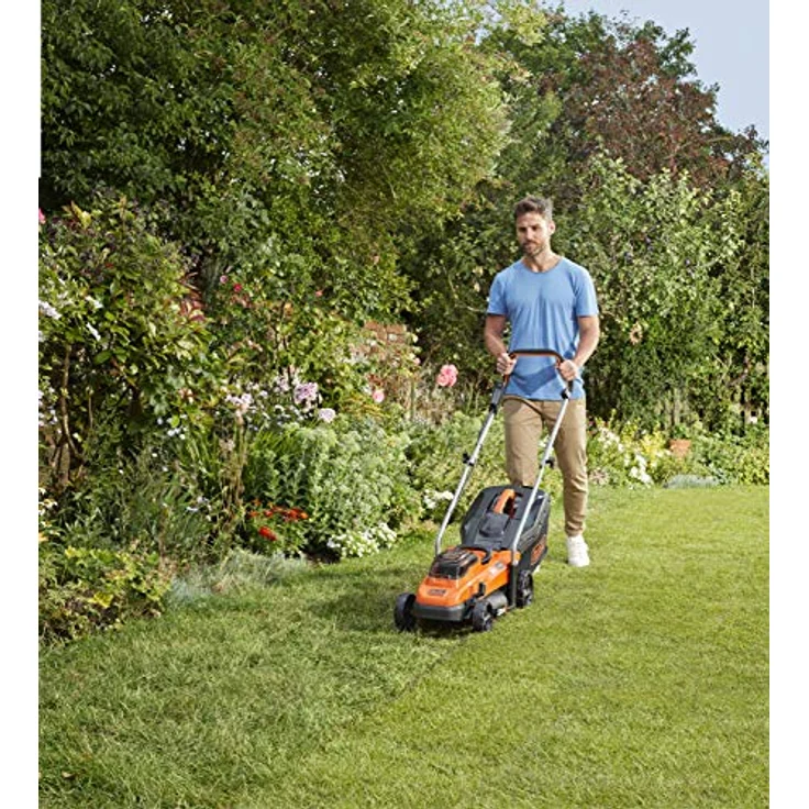 Black+Decker Akku-Rasenmäher BCMW3336L2 (36V, 2.5Ah, 33 cm Schnittbreite, für mittlere Rasenflächen bis 500 m², 5-fache Höhenverstellung, inkl. 2 Akkus, Ladegerät, 35l Fangkorb), Orange-Schwarz - BCMW3336L2-QW – Bild 3