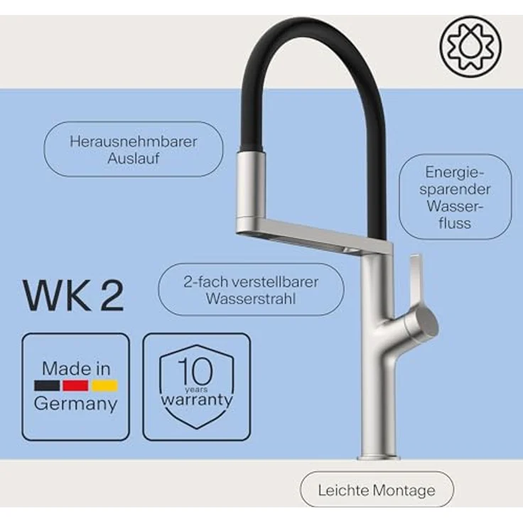 Naber Wasserwerk Aria, edelstahlfarbig, Hochdruck Küchenarmatur mit schwenkbarem Auslauf und Cold-Start-Technologie – Bild 4