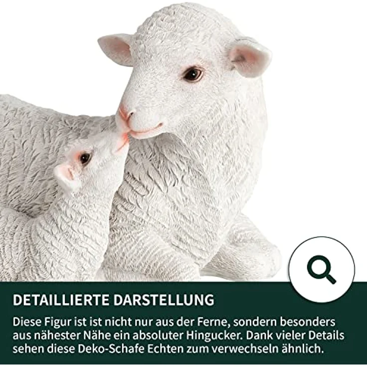 VERDOBA Schaf Deko mit Lamm, handbemalte Gartenfigur aus wetterfestem Kunstharz, 22,5 x 16 x 15 cm – Bild 3