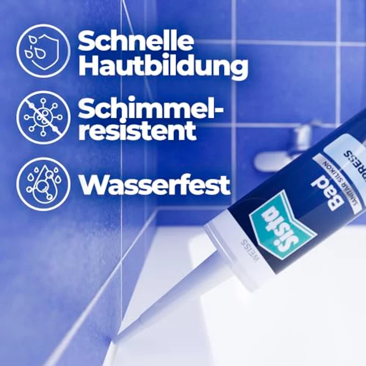 Sista Bad Express Sanitär Silikon weiß, Sanitär Silikon für das Bad, wasserfestes Silikon für viele Materialien*, schimmelresistente Dichtmasse, 1x280ml Kartusche – Bild 3