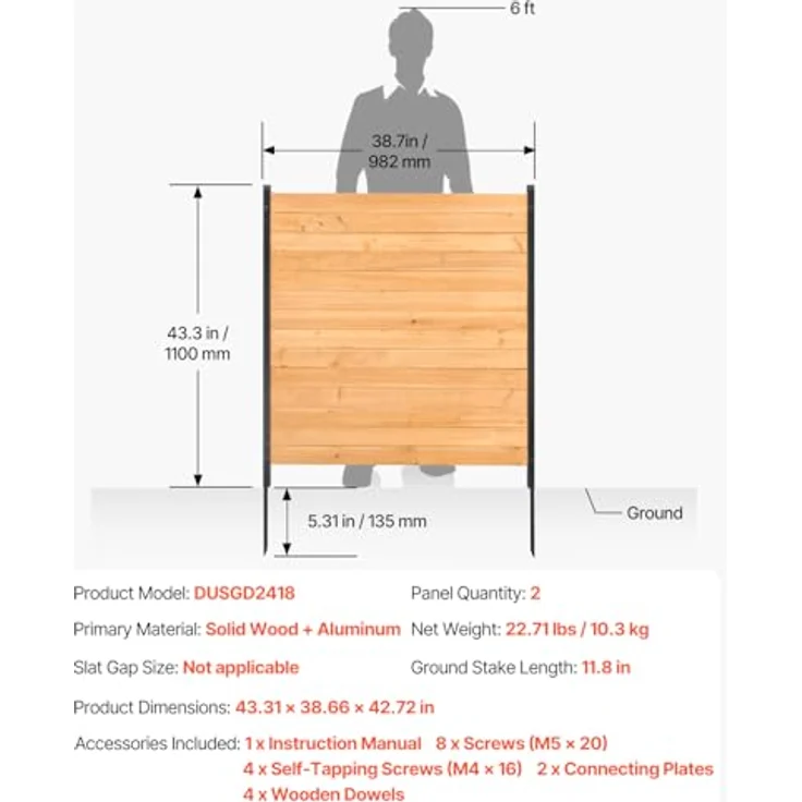 VEVOR Sichtschutzzaun Holz 1100 x 982 mm, 2-teilig, stabiler Sichtschutz für Klimaanlagen und Mülltonnen im Freien, einfach zu installieren, Gartendeko – Bild 7