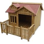 Wiltec Luxus XL Hundehütte 93,5 x 77,5 x 70 cm, braun, Hundehaus aus Holz mit Veranda, für Balkon Garten Terrasse