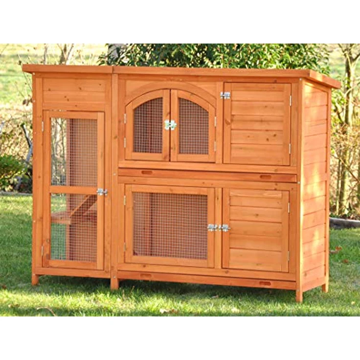 nanook Kaninchenstall Hasenstall XXL Meerschweinchenstall draußen Outdoor für 2 Hasen Volierendraht wetterfest Jumbo 138 x 48 x 109 cm, natur/braun – Bild 2