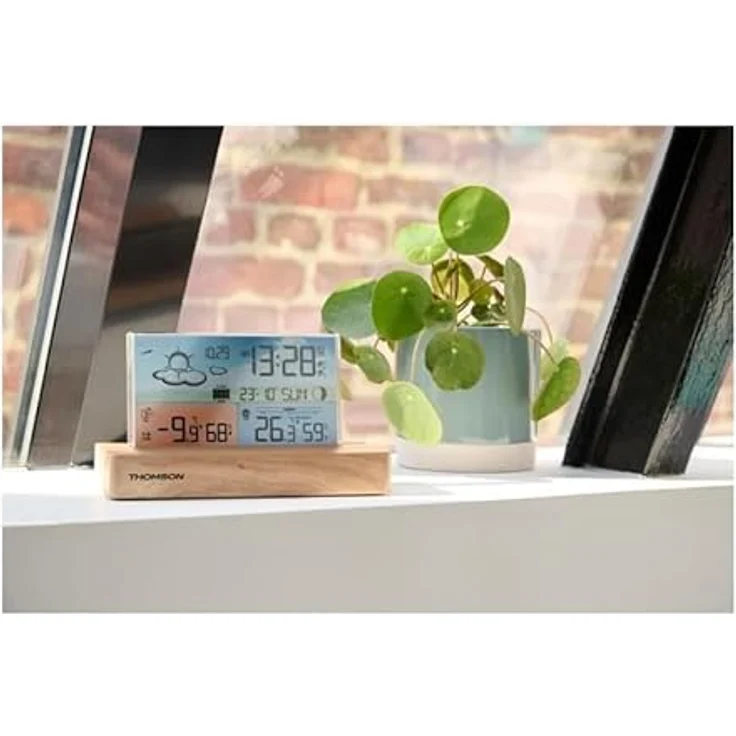 Thomson CT600 Wetterstation mit Wecker, kabelloses Thermometer, Wettervorhersage und zwei Wecker, Braun – Bild 2