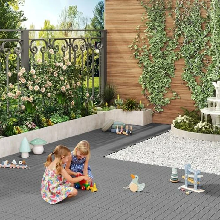 12er-Set WPC Terrassenfliese mit Klicksystem hellgrau – Bild 6