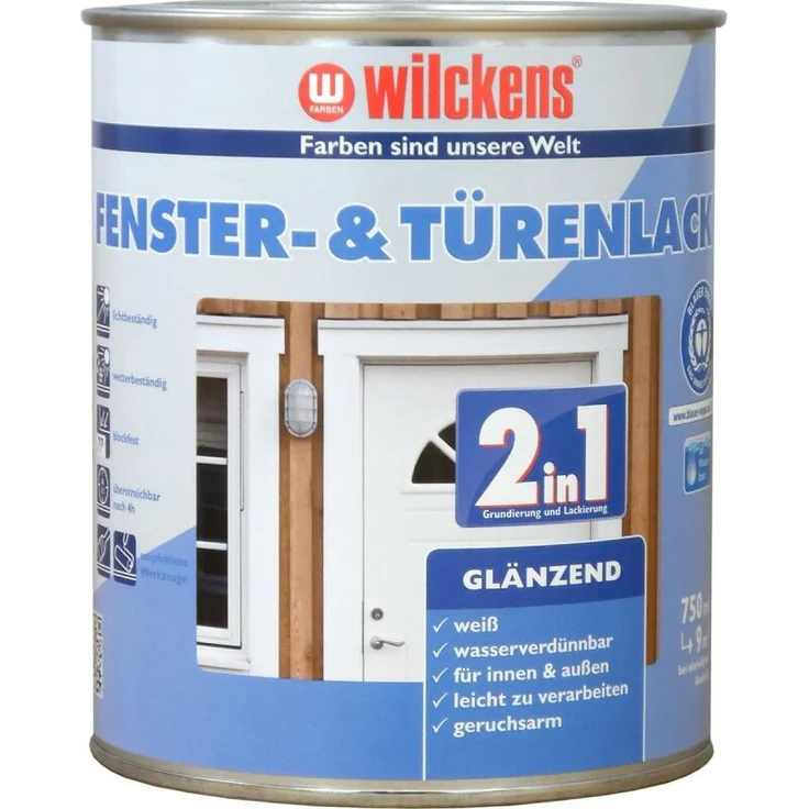 Wilckens Fenster & Türenlack 2in1, Weiß, glänzend 0,75l – Bild 1