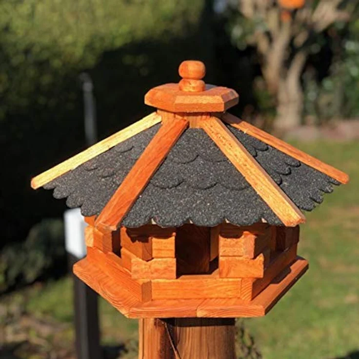 Darlux Vogelfutterhaus M Futterstelle Sechseck Vogelhaus aus Holz Braun-Schwarz – Bild 3