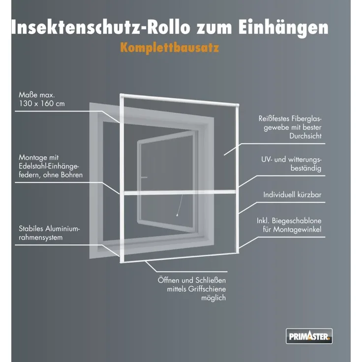 Primaster Fliegenschutz-Rollo 130 x 160 cm - weiß