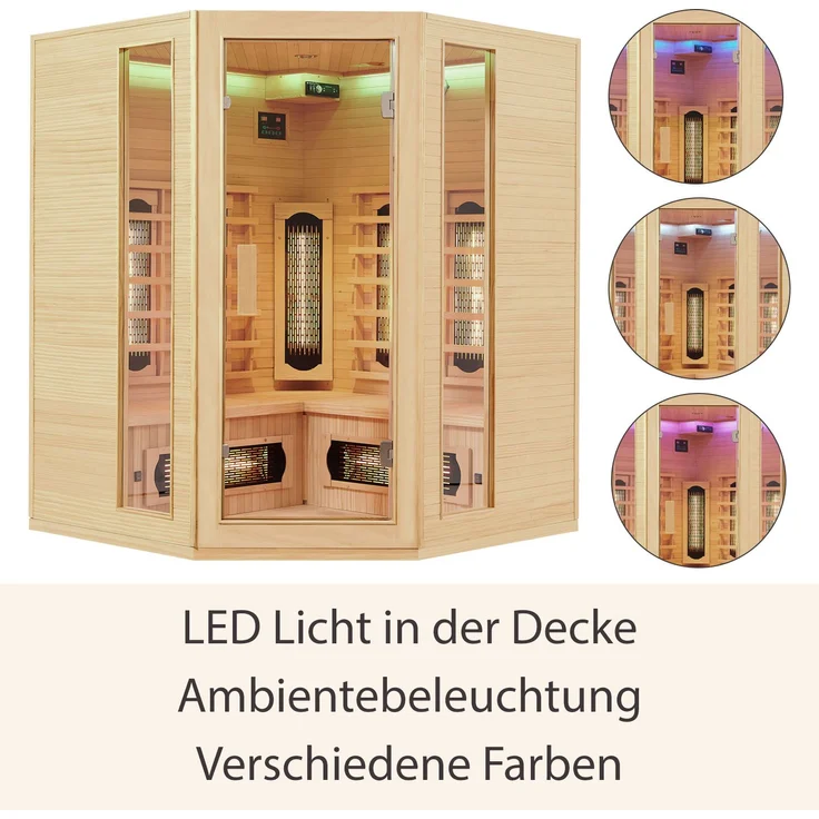 Artsauna Infrarotkabine Nyborg E150V – Vollspektrum Infrarotsauna - 4 Personen – LED-Farblicht, digitaler Steuerung – Hemlock-Holz, 150 x 150 x 190 cm – Bild 9