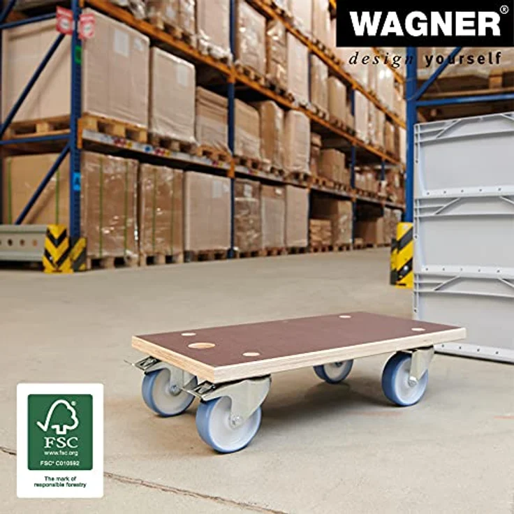 Transporthilfe MM 1341, 57,5 x 30 x 15 cm, harte Rollen Ø 100 mm, Rollenlager, 2 Bremsen, Platte FSC®, Tragkraft 500 kg – Bild 5