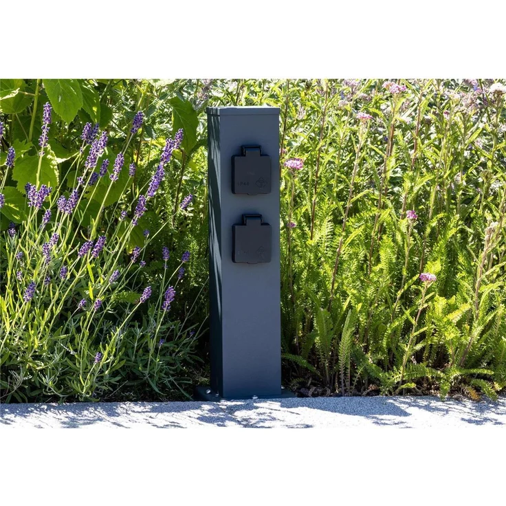 ChiliTec Steckdosensäule 4-fach, IP44, Anthrazit250V / 16A, 13x13x40cm – Bild 3