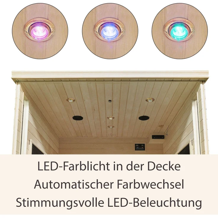 Artsauna Infrarotkabine Billund – Dual-Heizsystem Infrarotsauna - 2 Personen – LED-Farblicht, digitaler Steuerung – Hemlock-Holz, 170 x 190 x 190 cm – Bild 6