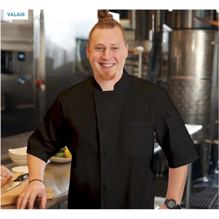 Chef Works Kochjacke Valais kurzarm Kochbekleidung Bäckerjacke Berufskleidung schwarz, L