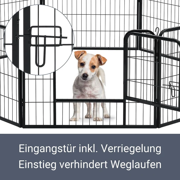 Juskys Welpenauslauf 160 x 160 x 60 cm – Welpenlaufstall 8-teilig aus Metall – Freigehege mit Tür – Welpengitter für Hunde, Hasen & Kleintiere – Bild 8