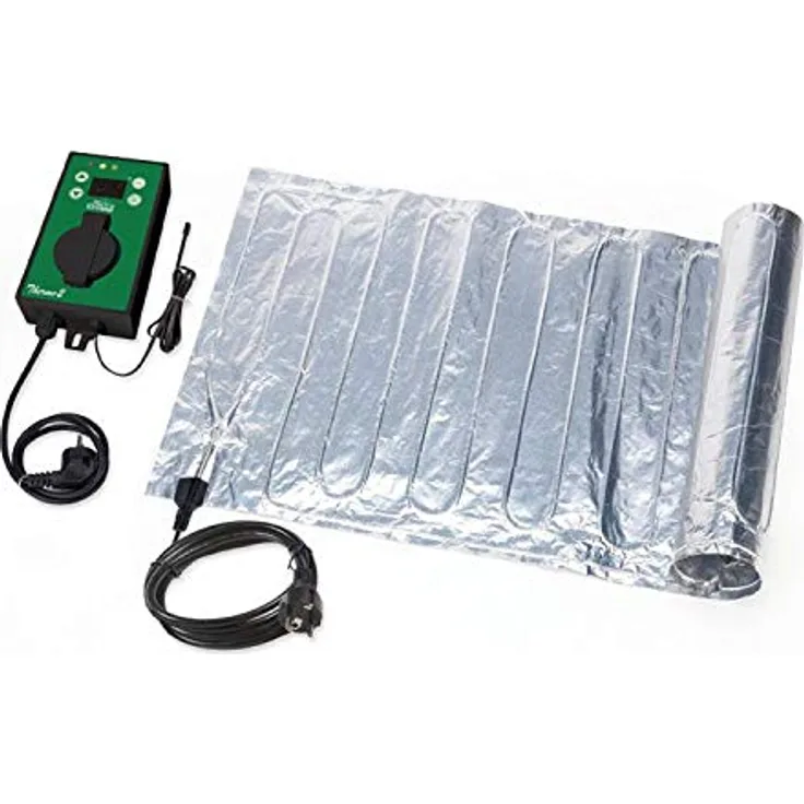 Bio Green Aluminium-Heizmatte Sahara für Pflanzen und Gewächshaus inkl. Thermostat und Bodensendor, 1,00 x 2,00 m - HMTA 100-200