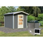 Karibu Saunahaus Bosse 1 mit Vorraum Set terragrau mit Ofen 9 kW externe Steuerung - Preisvergleich