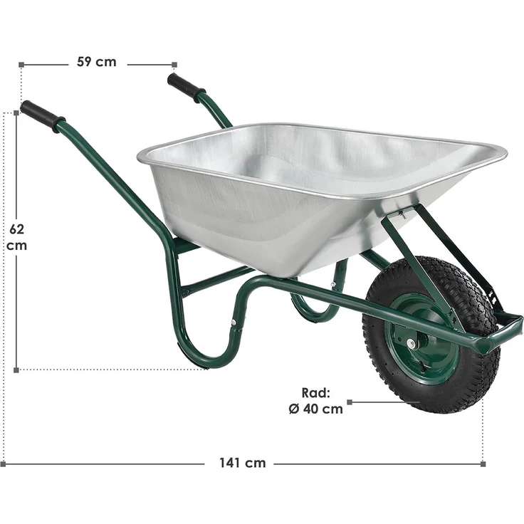 Juskys Schubkarre, 100 Liter Volumen, 210 kg, Luftreifen mit Metallfelge, Garten Karre Schiebkarre Transportkarre – Bild 5