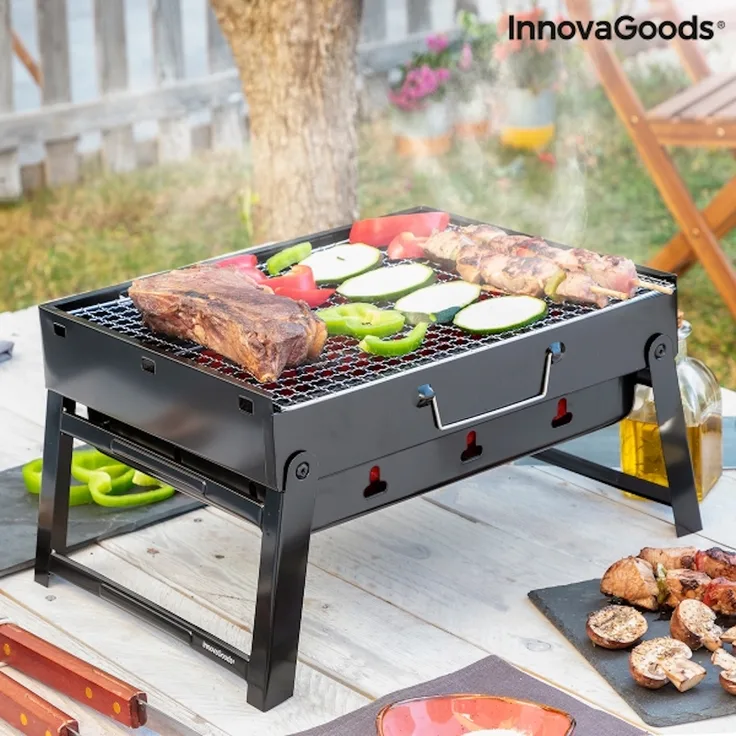 Klappbarer tragbarer Grill für die Verwendung mit Holzkohle BearBQ InnovaGoods