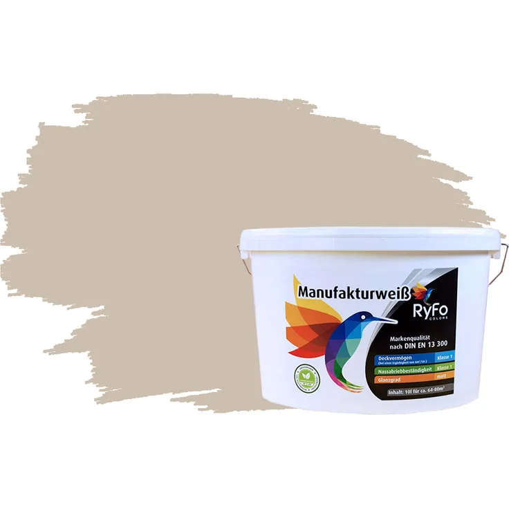 RyFo Colors Bunte Wandfarbe Manufakturweiß Sandbeige 10l - weitere Braun Farbtöne und Größen erhältlich, Deckkraft Klasse 1, Nassabrieb Klasse 1