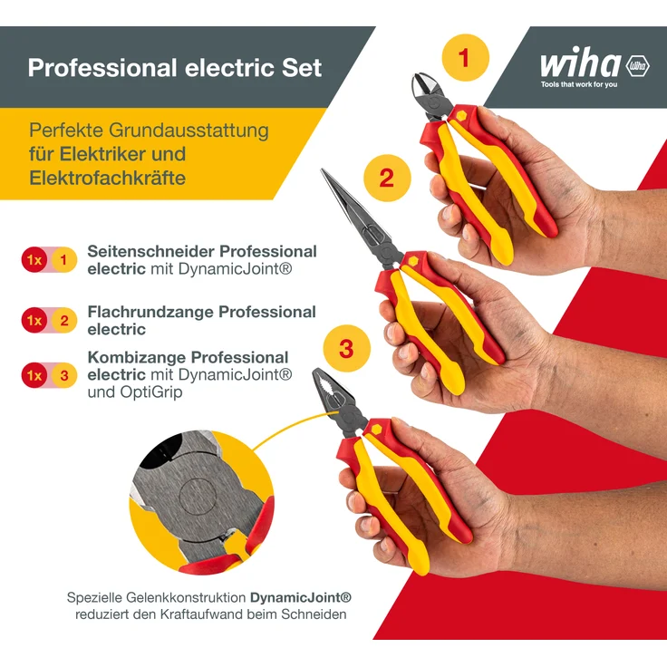 Wiha Zangen Set für Elektriker (26852) 3-tlg. I Universal Kombizange 180mm + Flachrundzange 200mm + Seitenschneider 160mm I Zangenset Elektro VDE – Bild 11