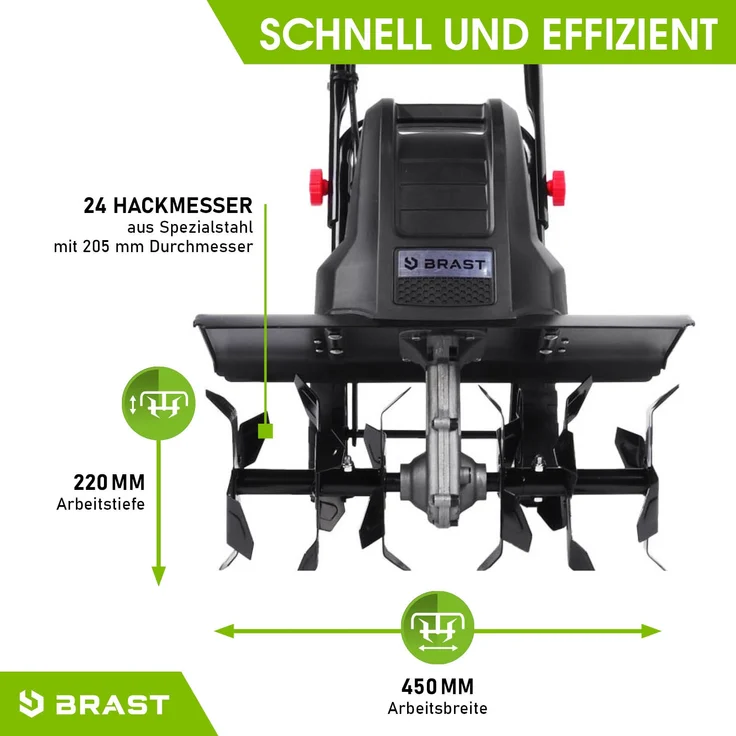 BRAST Motorhacke Elektro Gartenfräse 1500 Watt 45cm Arbeitsbreite 24 Hackmesser Kultivator Ackerfräse Hacke – Bild 7