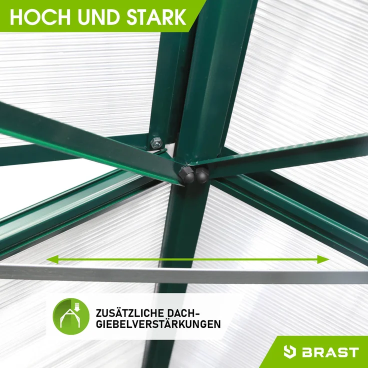 BRAST Gewächshaus Aluminium 490x250x235cm Grün mit Fundament rostfrei TÜV geprüft Alu Treibhaus Glashaus Tomatenhaus – Bild 8