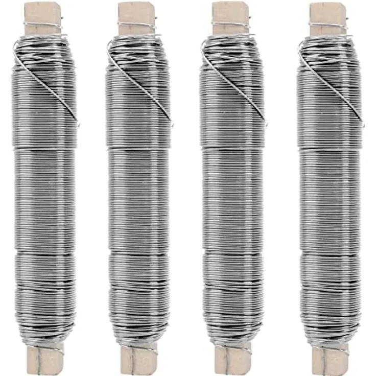 ECENCE EN 4x Blumendraht verzinkt, 0,65mm Wickeldraht lose auf Holzwickel, Gartendraht zur Befestigung