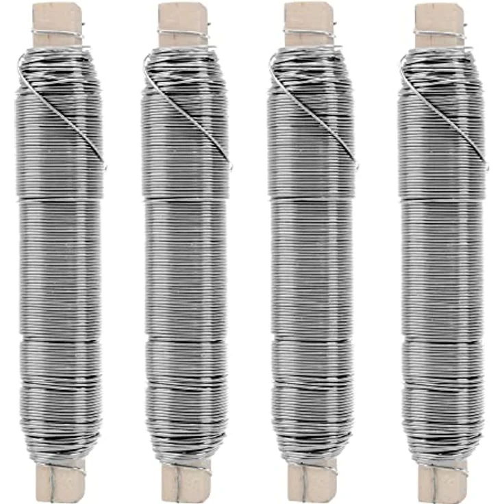 ECENCE EN 4x Blumendraht verzinkt, 0,65mm Wickeldraht lose auf Holzwickel, Gartendraht zur Befestigung – Bild 1