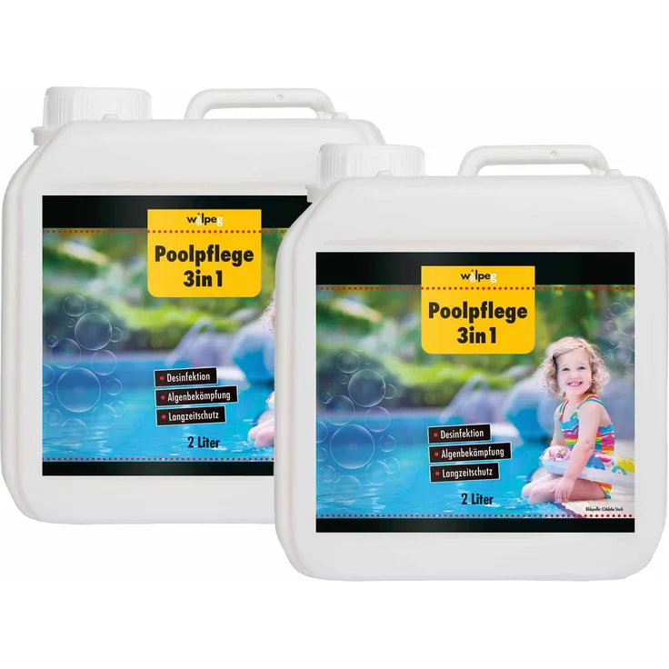 Wilpeg Poolpflege 3in1 2 Liter, Chlor Desinfektion, Algenentferner, Langzeitschutz, für Pools und Planschbecken Menge:2