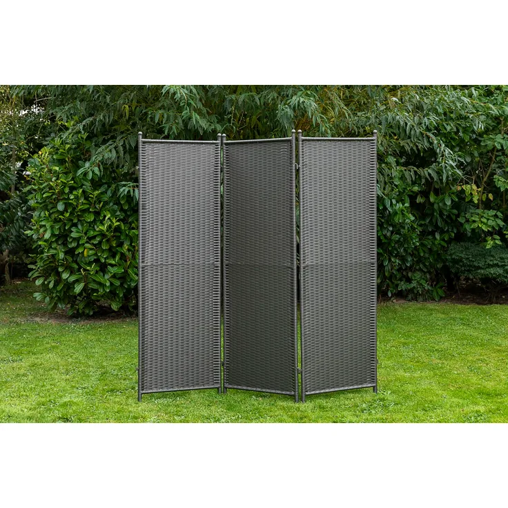 Merxx Paravent Stahl, Kunststoffgeflecht grau 183 cm x 183 cm x 3 cm