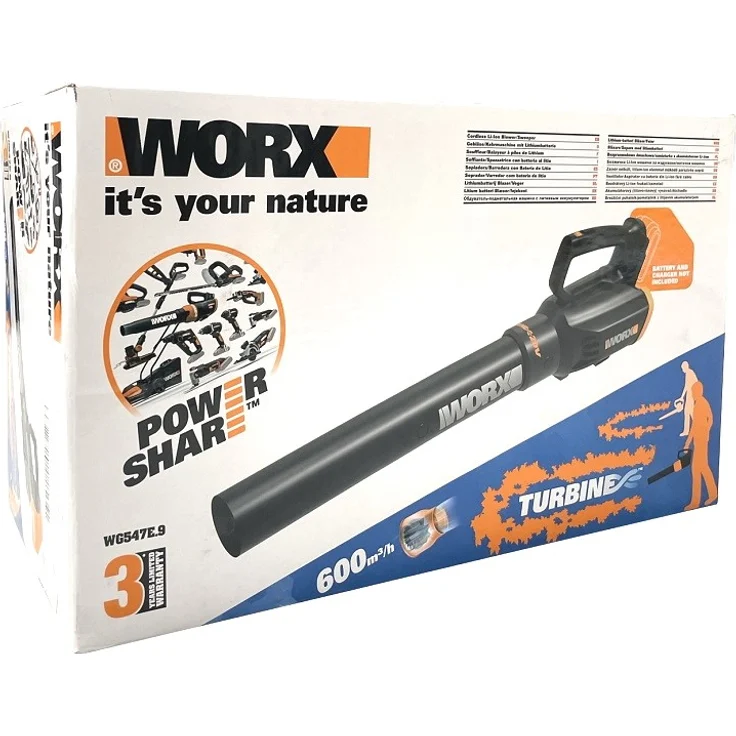 Worx WG547E.9 Akku-Laubbläser 20V-Turbinen-Technologie, Zwei Geschwindigkeitsstufen, Einhandbedinung-Ohne Akku und Ladegerät, 20 V, Schwarz-orange – Bild 2