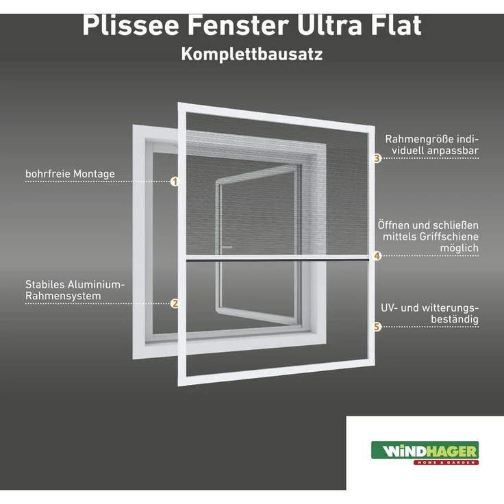 Windhager Expert Plissee Fenster Ultra Flat, 100x120, weiß – Bild 2