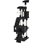 Juskys Kratzbaum Amy Schwarz – Katzenbaum 170 cm hoch mit Höhle, Liegeflächen, Leitern & Sisal-Stämme – Stabiler Kletterbaum für Katzen