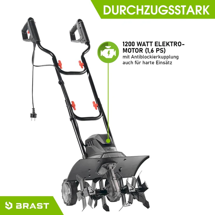 BRAST Motorhacke Elektro Gartenfräse 1200 Watt 40cm Arbeitsbreite 24 Hackmesser Kultivator Ackerfräse Hacke – Bild 4