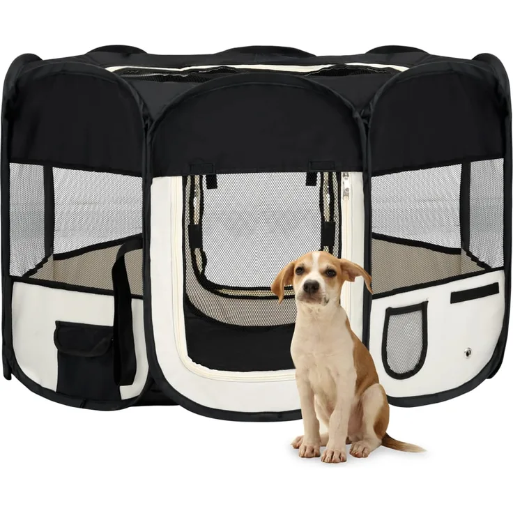 vidaXL Faltbarer Welpenlaufstall mit Tragetasche Schwarz 110x110x58 cm