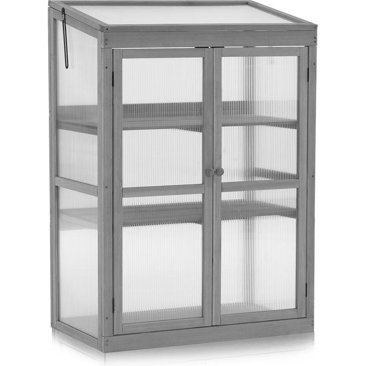 M MCombo Gewächshaus Frühbeet aus Holz, für Balkon & Garten, Klein Treibhaus Greenhouse Aufsatz Kasten winterfest, 46 76 110cm, 0760 (Grau)